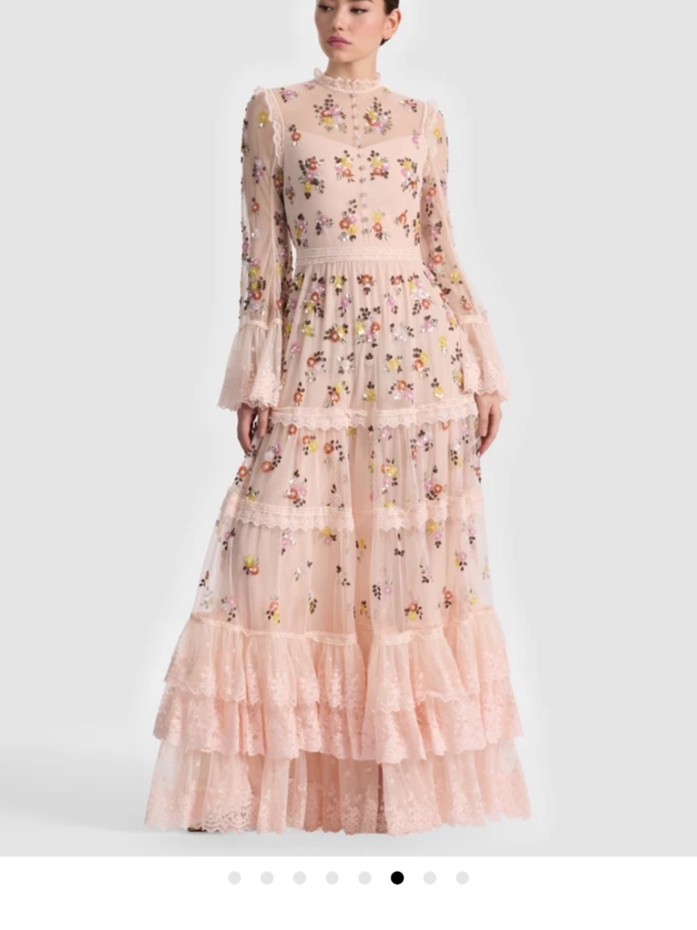 Alice + Olivia Allegra Embellished Lace Maxi Gown Pale Pink NWT  US 2 $1695